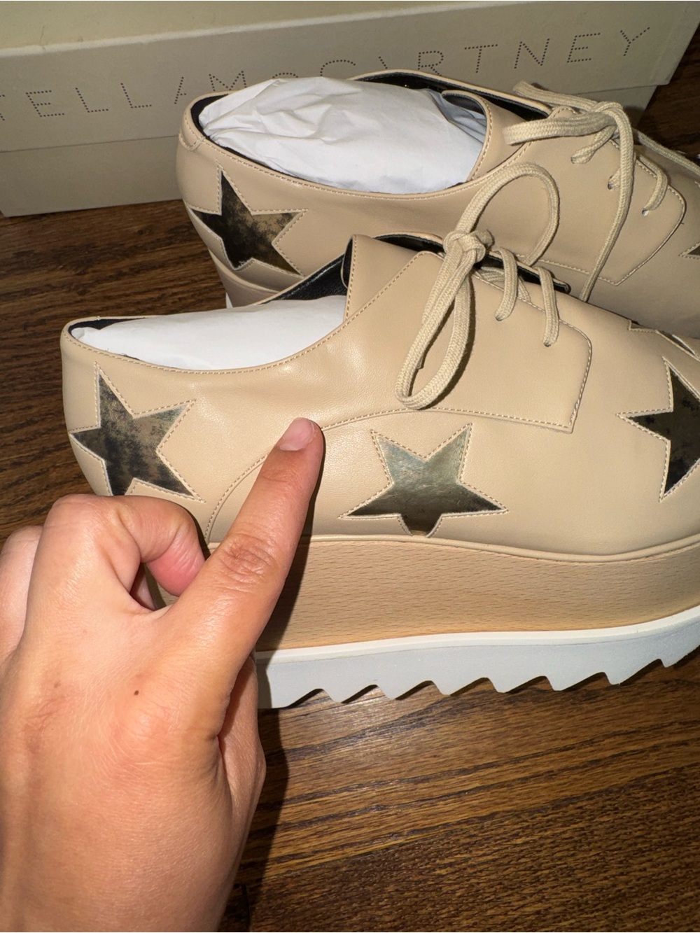 Size 40.5 Stella McCartney Elyse Star Platform Oxfords Nude Gold Black - Picture 2 of 13